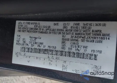 2017 Ford Fiesta Se из США, поврежденный, VIN 3FADP4EJXHM118514